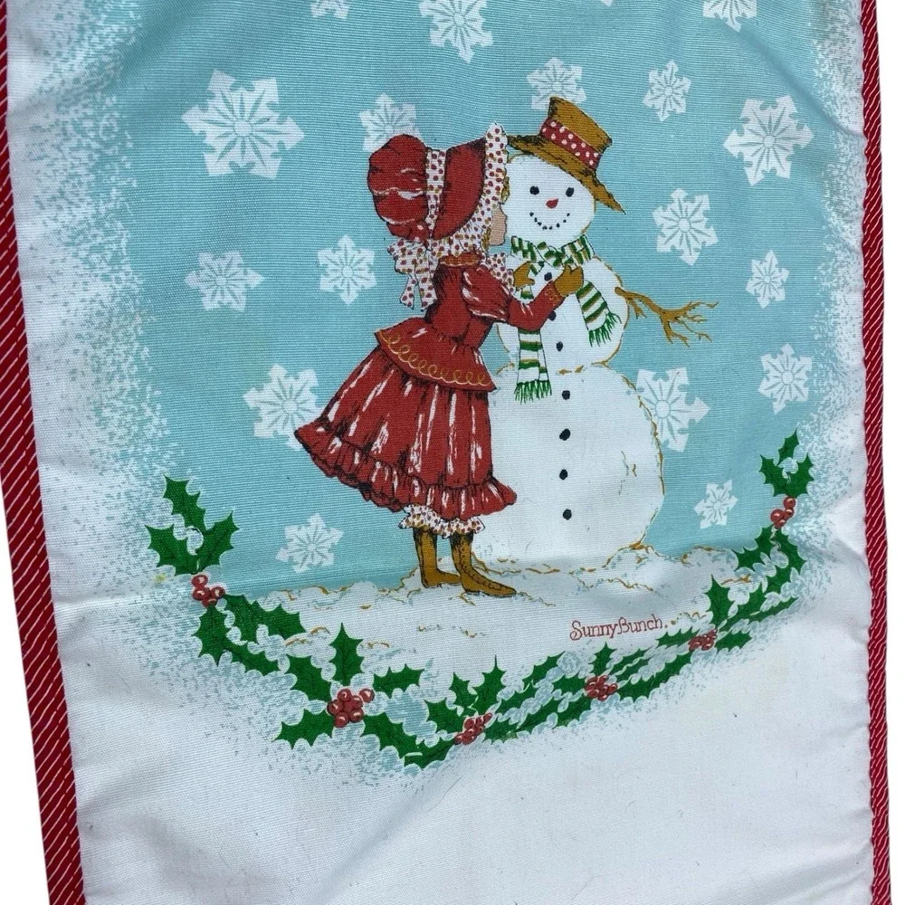 VTG 80s Christmas Table‎ Runner Snowman Girl Sunny Bunch Holiday Decor RETRO